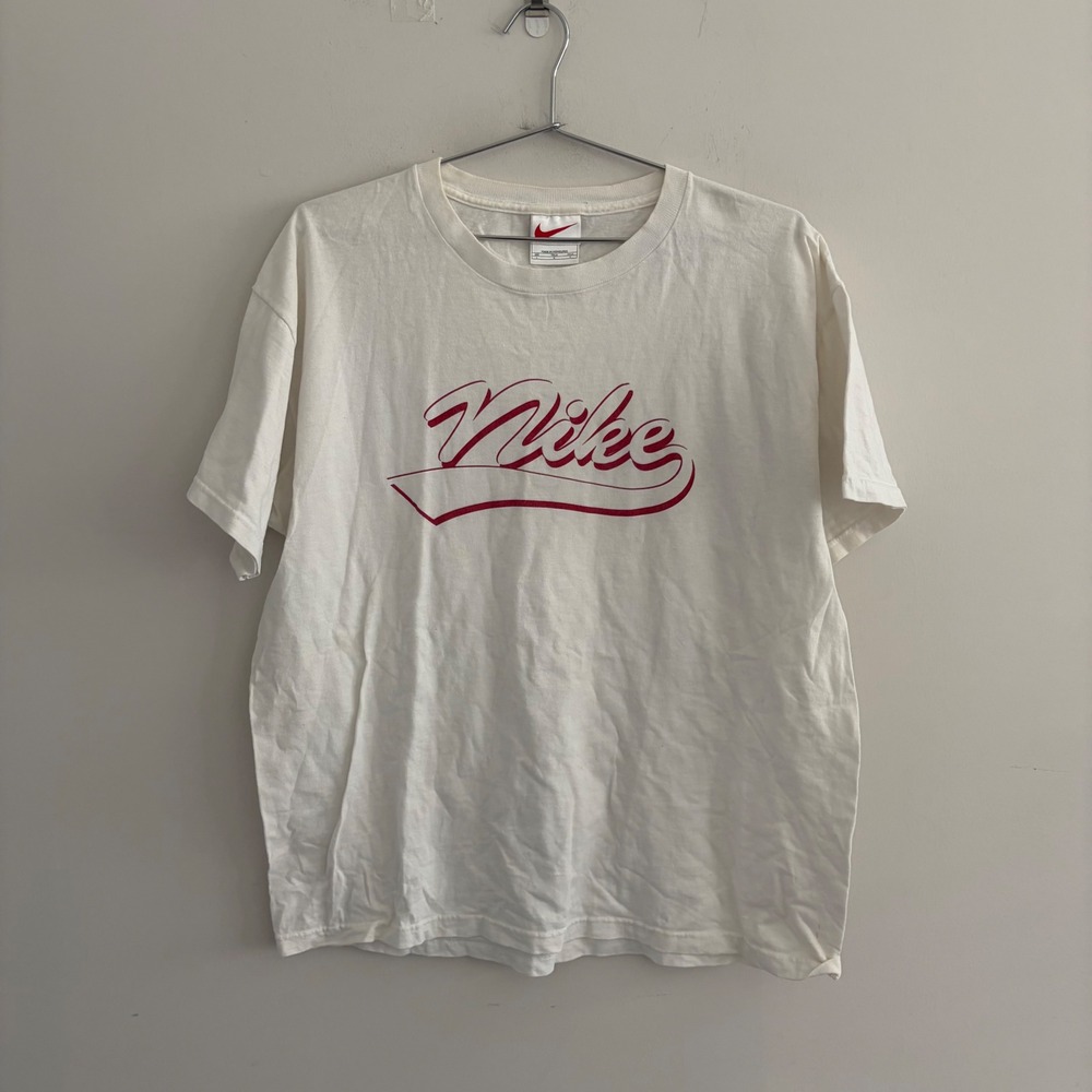 Nike Script Spellout Graphic T-Shirt White Red Mens Large